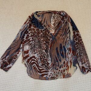 Olivaceous Multicolor Animal Print Sheer Blouse